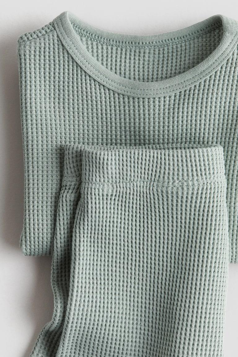 H&M Set 2 Pezzi In Cotone A Nido D'ape - Blu Polvere Chiaro - BAMBINO