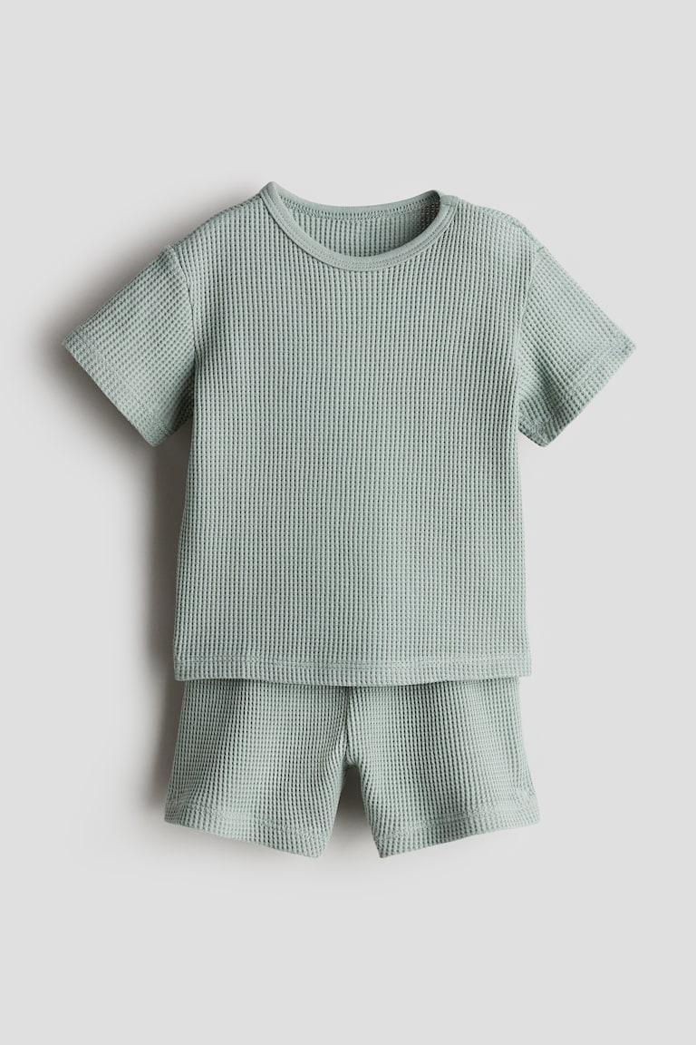 H&M Set 2 pezzi in cotone a nido d'ape - Blu polvere chiaro - BAMBINO