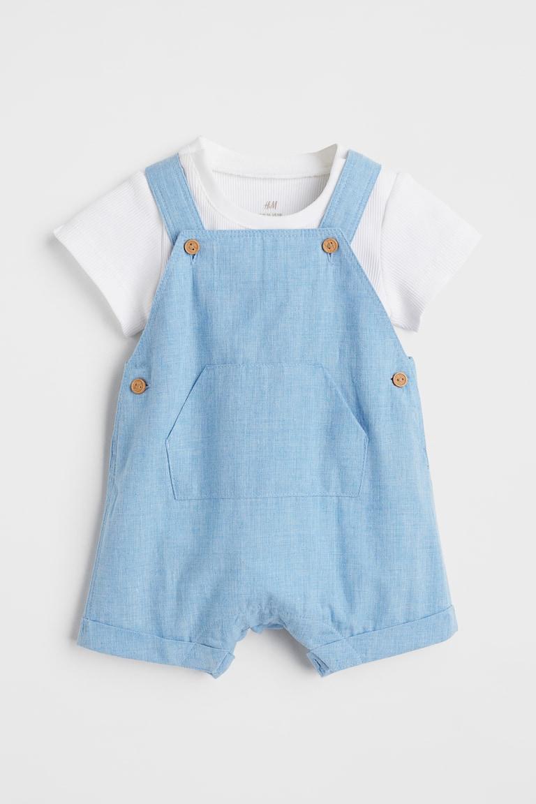 H&M Set 2 pezzi in cotone - Beige chiaro/righe - BAMBINO