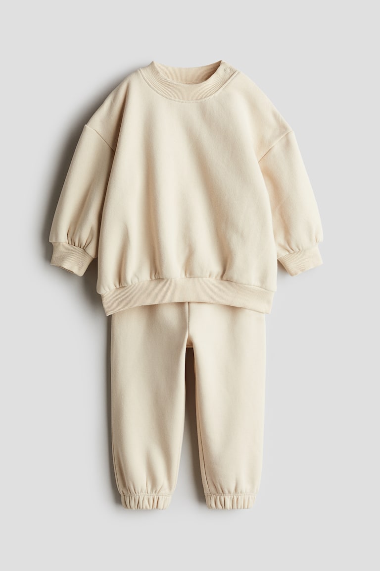 H&M Set 2 Pezzi In Felpa Di Cotone - Beige Chiaro - BAMBINO