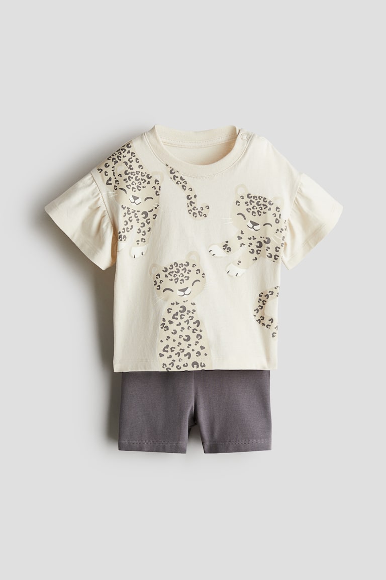 H&M Set 2 pezzi in jersey di cotone - Beige chiaro/ghepardi - BAMBINO