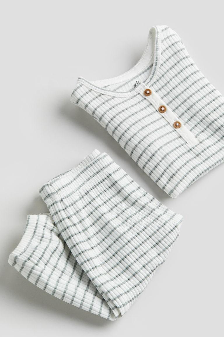 H&M Set 2 Pezzi In Jersey Di Cotone - Bianco/verde Chiaro Righe - BAMBINO