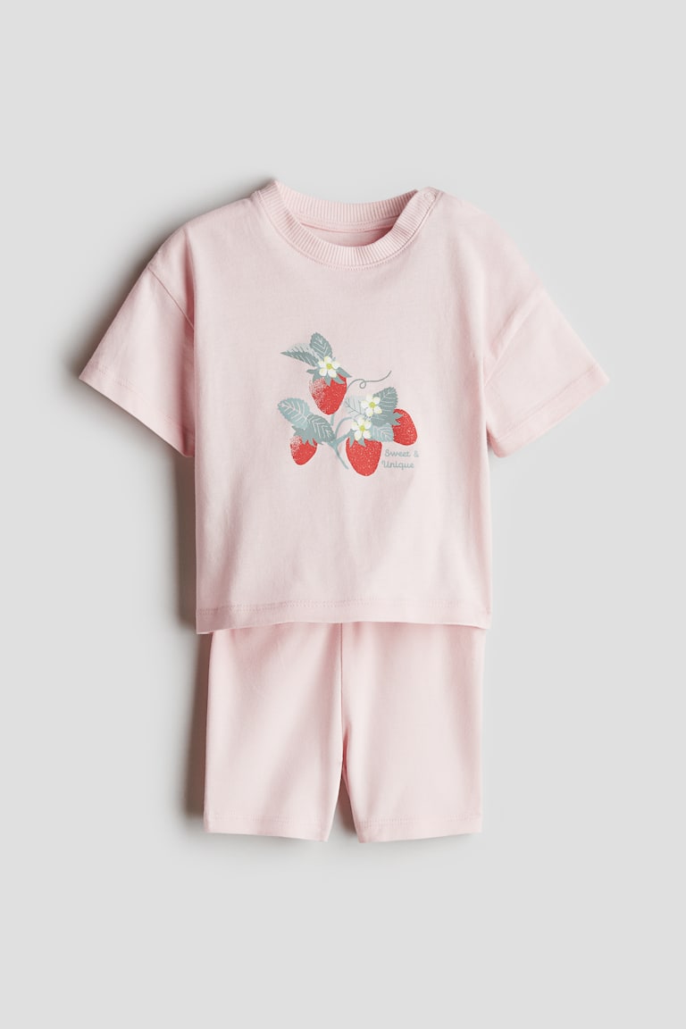 H&M Set 2 pezzi in jersey di cotone - Rosa chiaro/fragole - BAMBINO