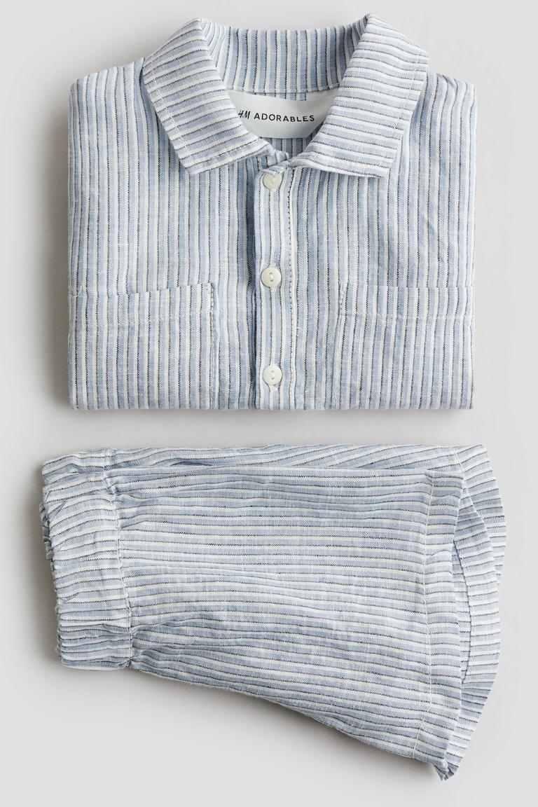 H&M Set 2 Pezzi In Misto Lino - Azzurro/righe - BAMBINO