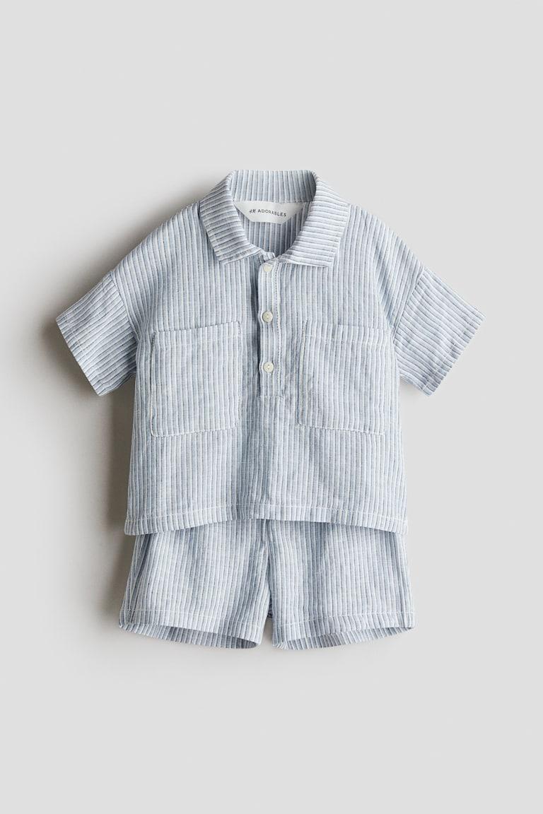 H&M Set 2 pezzi in misto lino - Azzurro/righe - BAMBINO