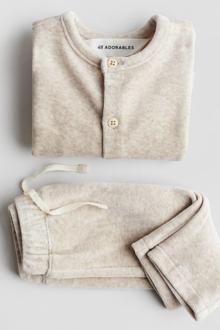 H&M Set 2 Pezzi In Velour - Beige Chiaro Mélange - BAMBINO