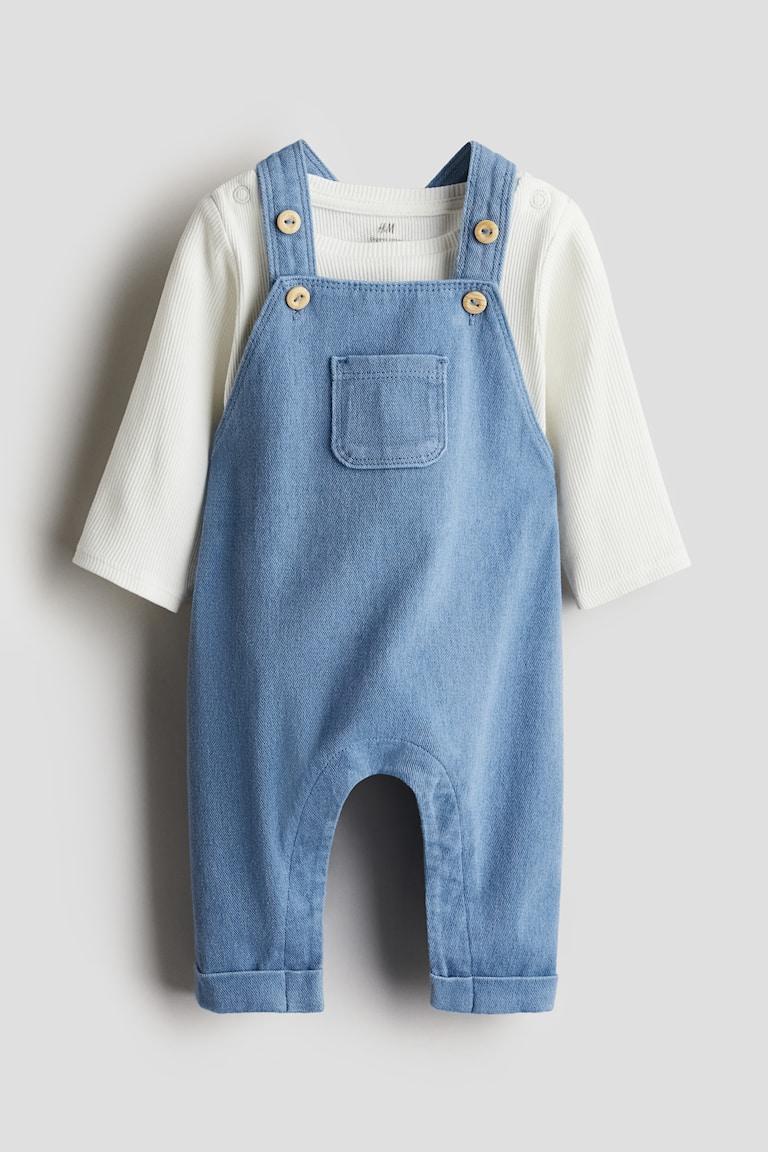H&M Set 2 pezzi salopette e body - Blu/bianco - BAMBINO