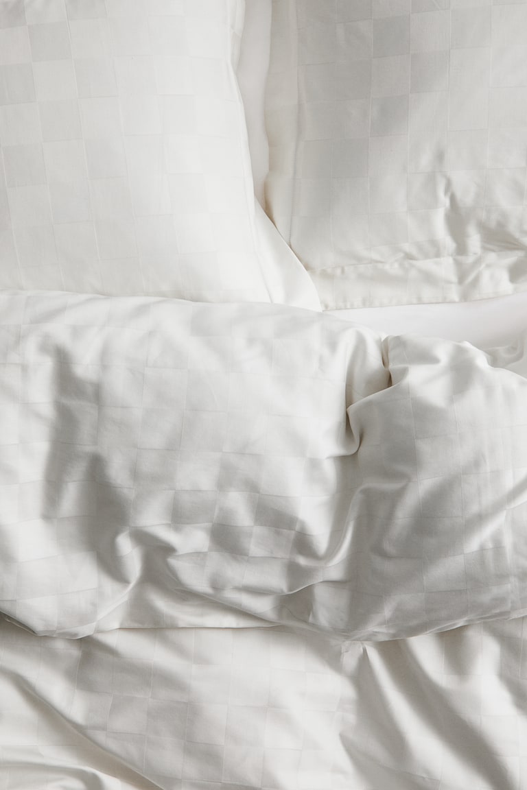 H&M Set Copripiumino Doppio/king In Jacquard Di Satin - Bianco/quadri - HOME
