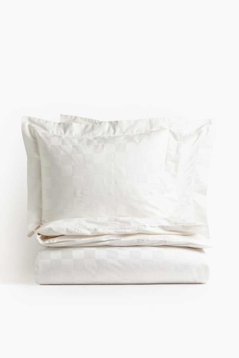 H&M Set copripiumino doppio/king in jacquard di satin - Marrone/quadri - HOME