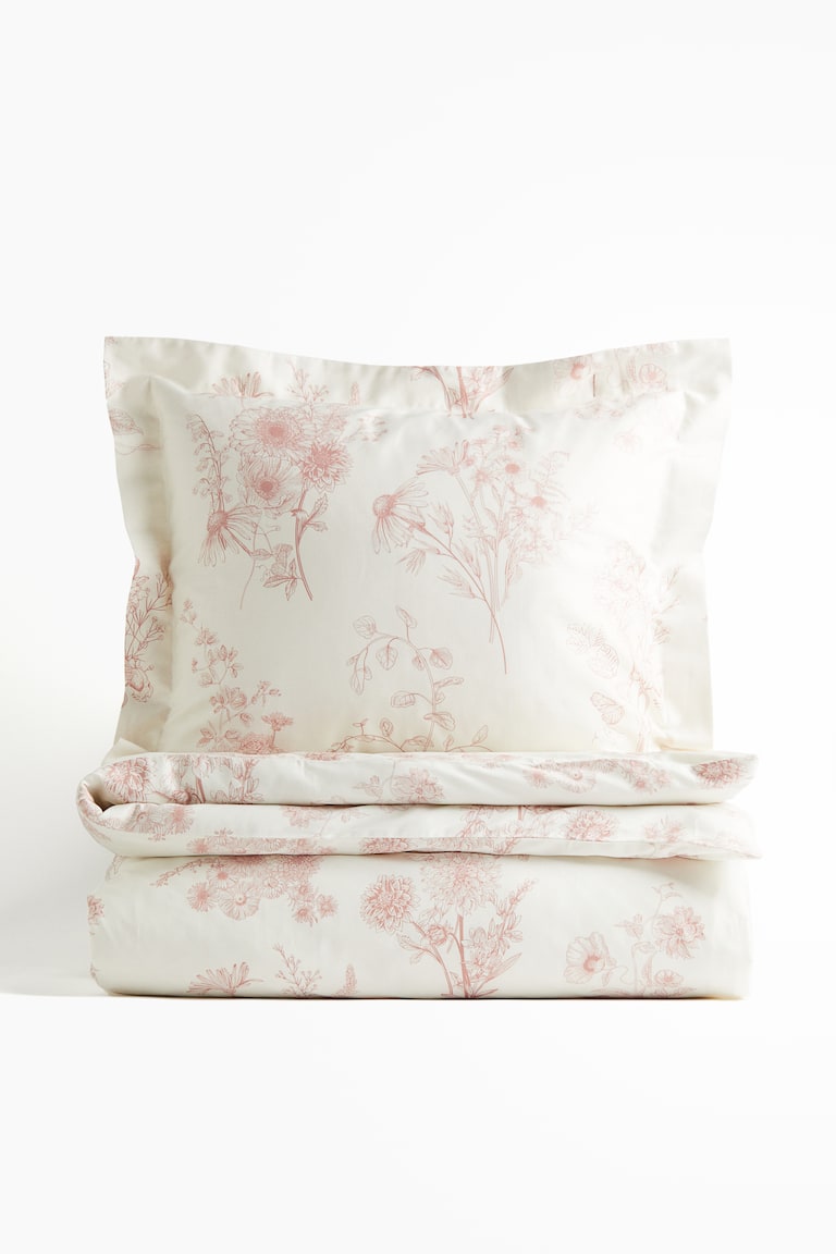 H&M Set copripiumino singolo in rasatello di cotone - Nero/fiori - HOME