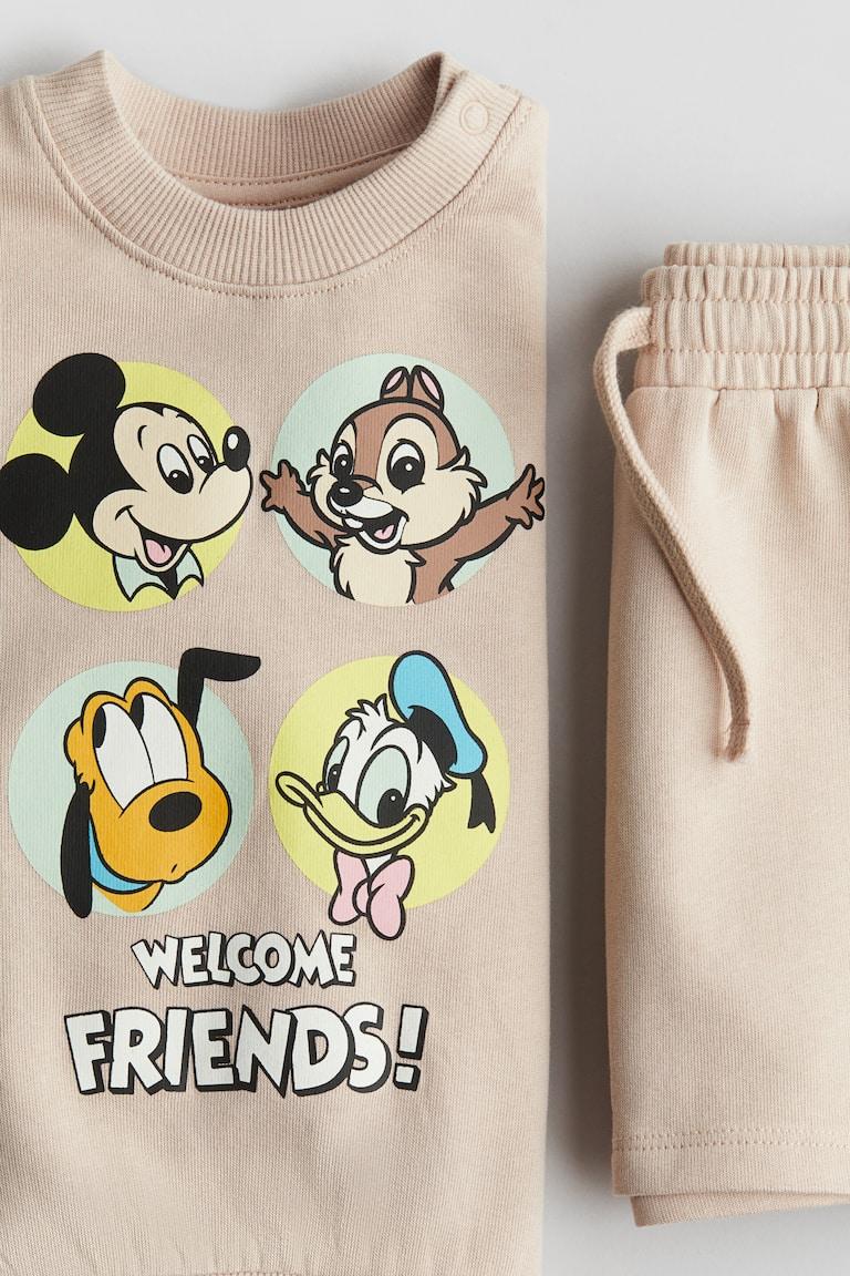 H&M Set In Felpa Con Motivo Stampato 2 Pezzi - Beige/Disney - BAMBINO