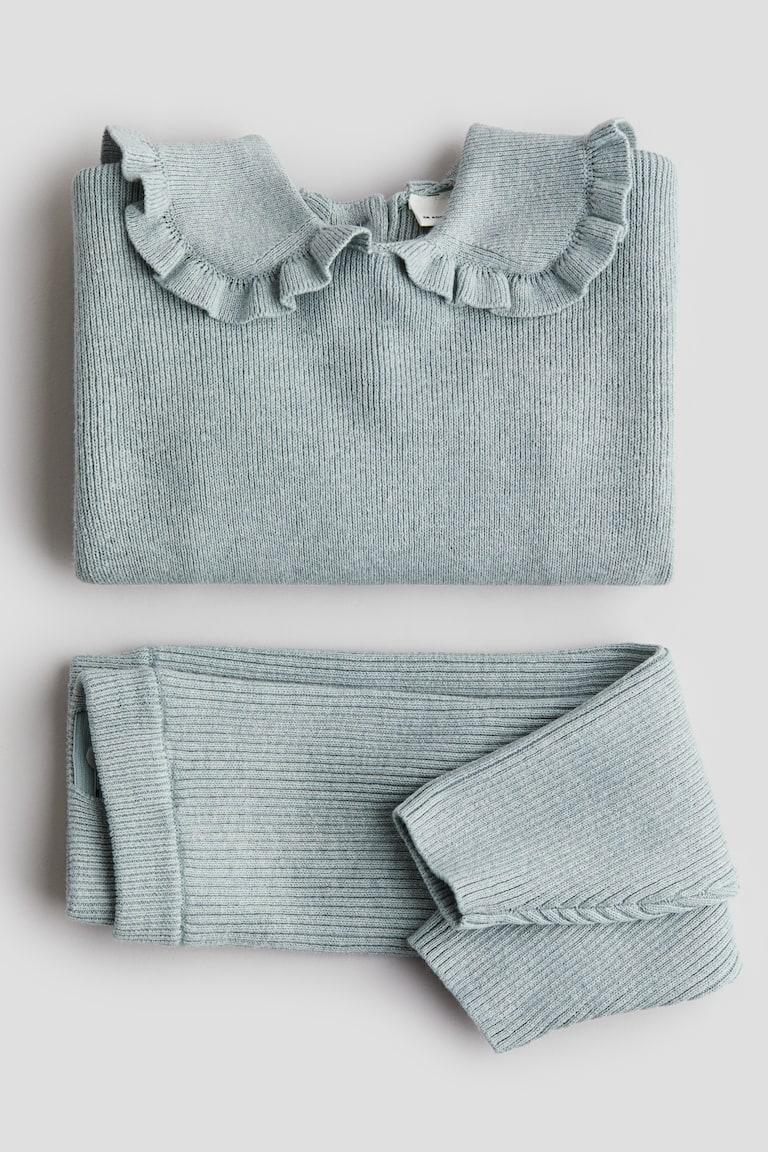 H&M Set In Maglia Di Cotone A Coste 2 Pezzi - Turchese Chiaro - BAMBINO