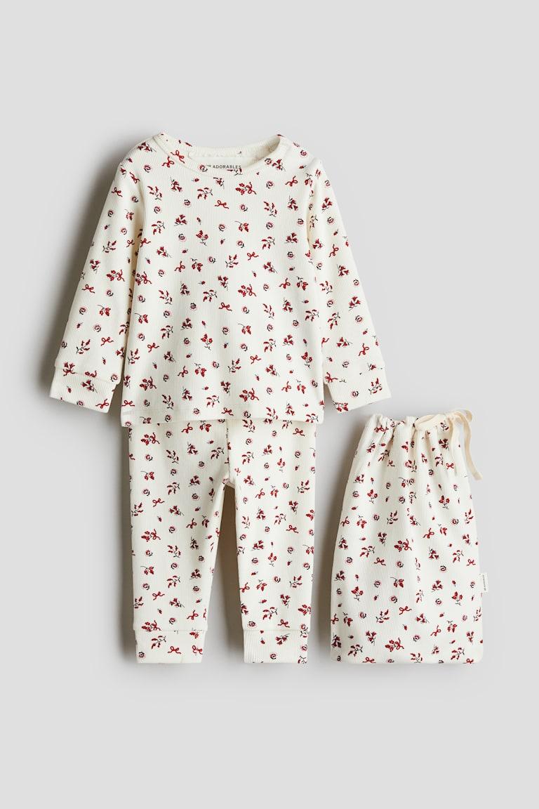 H&M Set regalo pigiama in cotone - Crema/fiori - BAMBINO