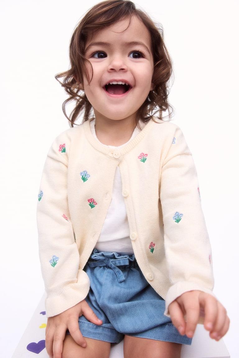 H&M Shorts Con Vita A Sacchetto - Bianco/fiori - BAMBINO