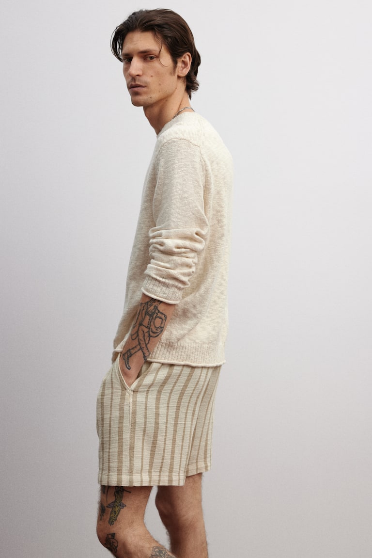 H&M Shorts In Tessuto Regular Fit - Blu Scuro/righe - UOMO