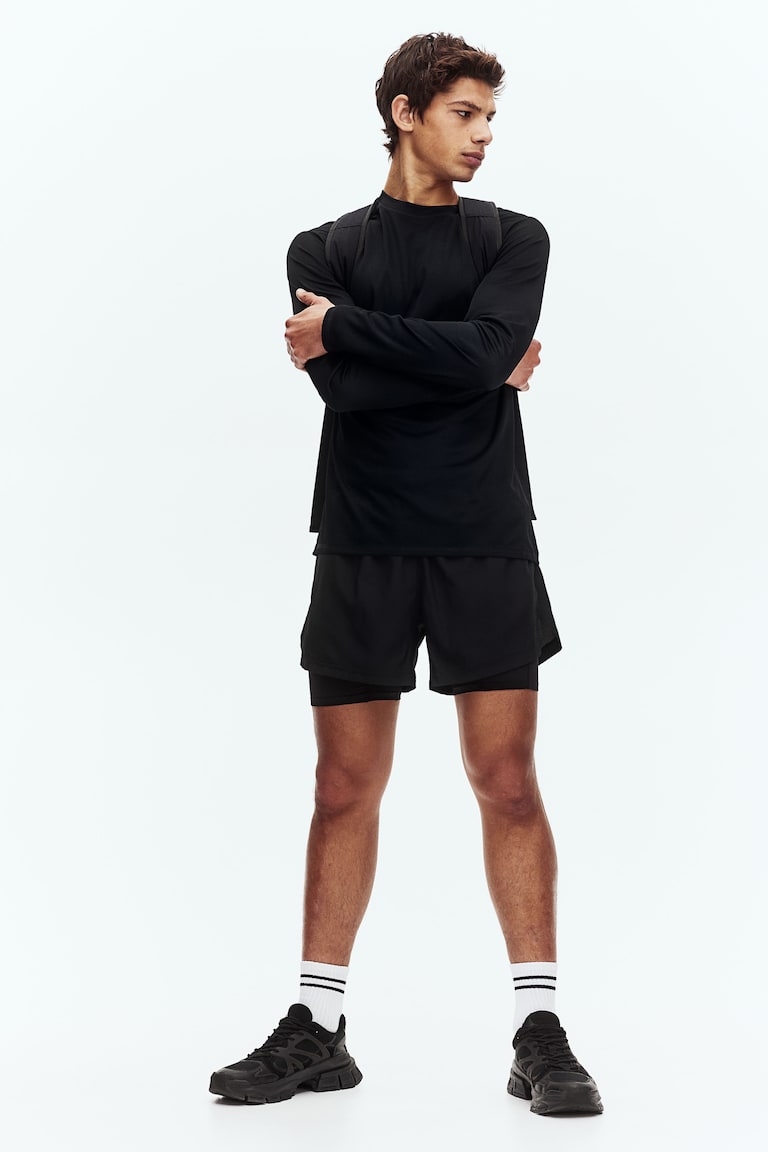 H&M Shorts sportivi a doppio strato con DryMove™ - Blu navy - UOMO