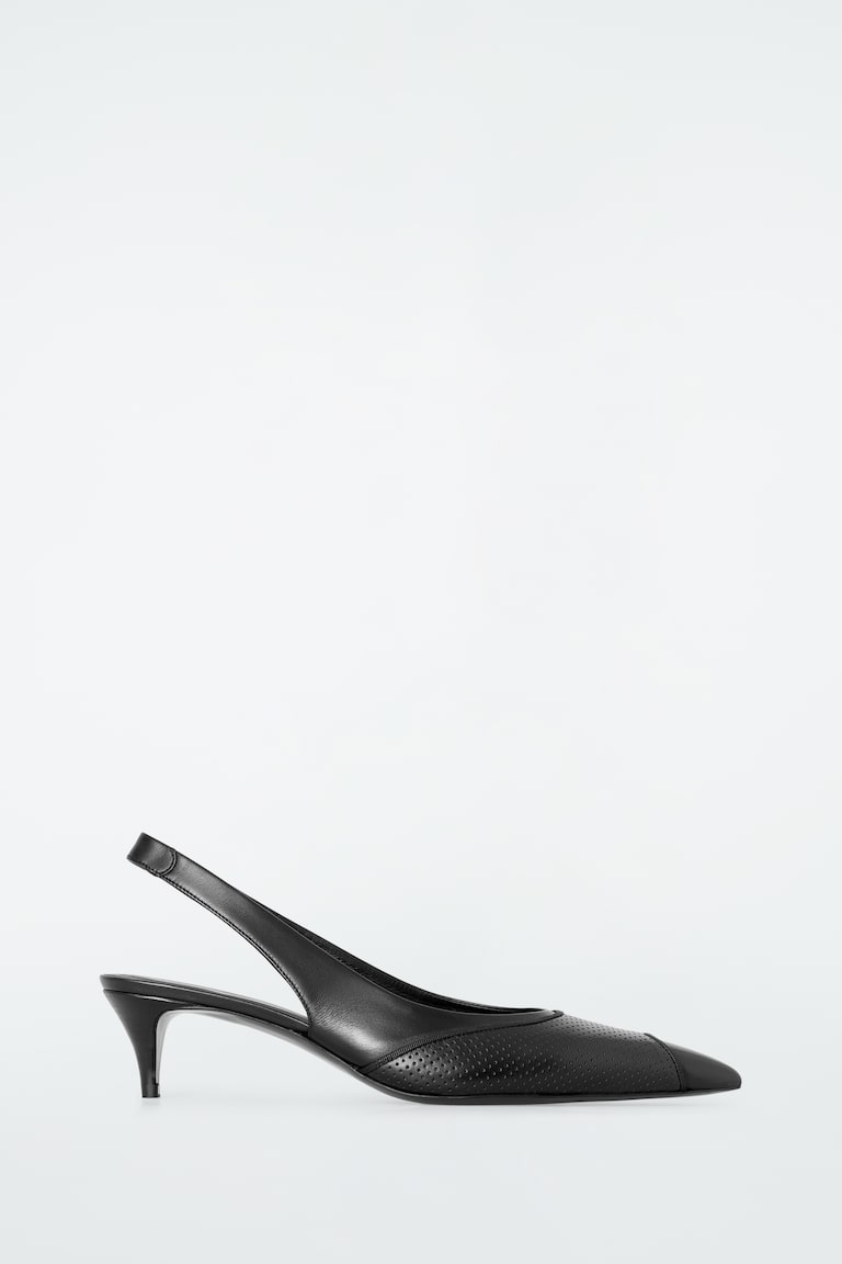 H&M SLINGBACK CON KITTEN HEEL IN PELLE PERFORATA - NERO - DONNA