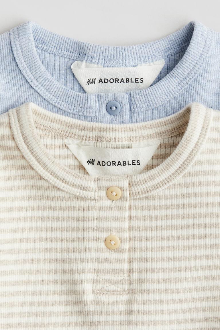 H&M T-shirt A Serafino In Cotone 2 Pezzi - Azzurro/righe - BAMBINO