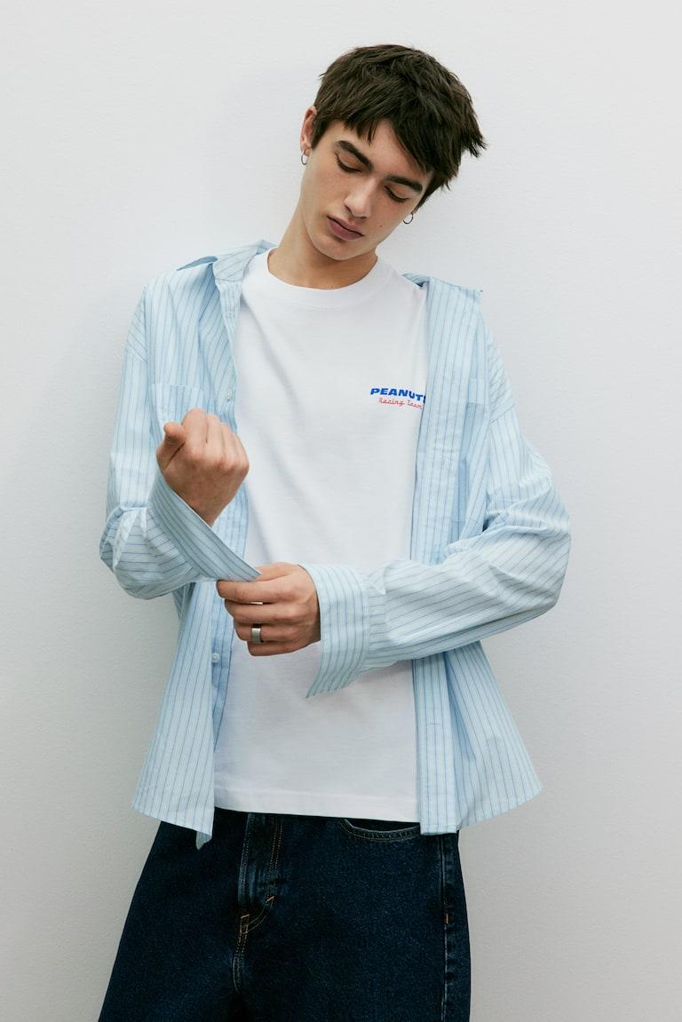 H&M T-shirt Con Stampa Loose Fit - Beige Chiaro/Snoopy - UOMO