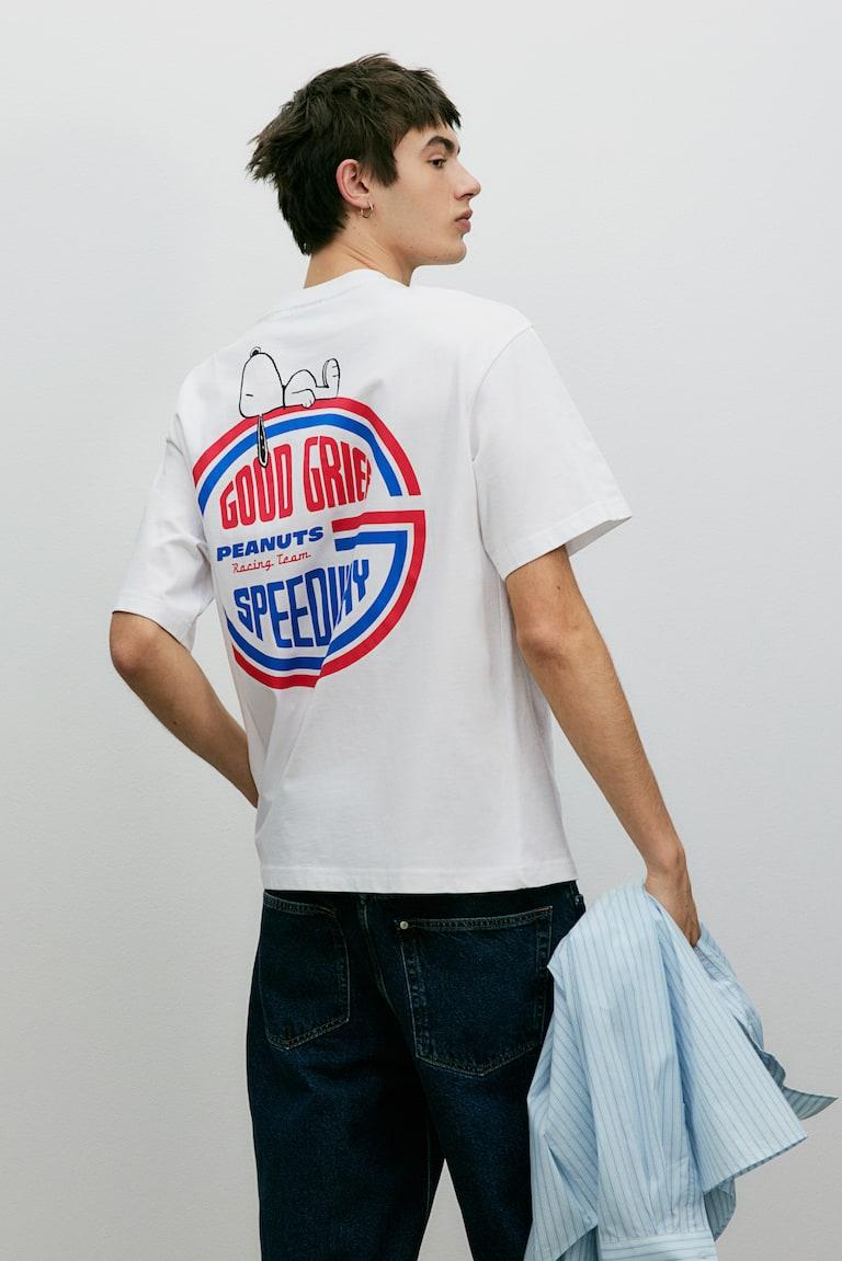 H&M T-shirt Con Stampa Loose Fit - Bianco/Snoopy - UOMO