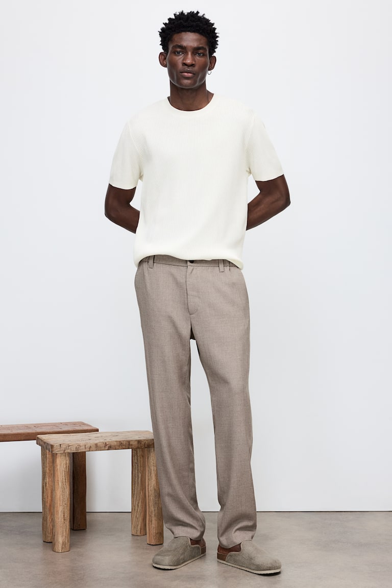 H&M T-shirt In Maglia A Costine Regular Fit - Crema - UOMO