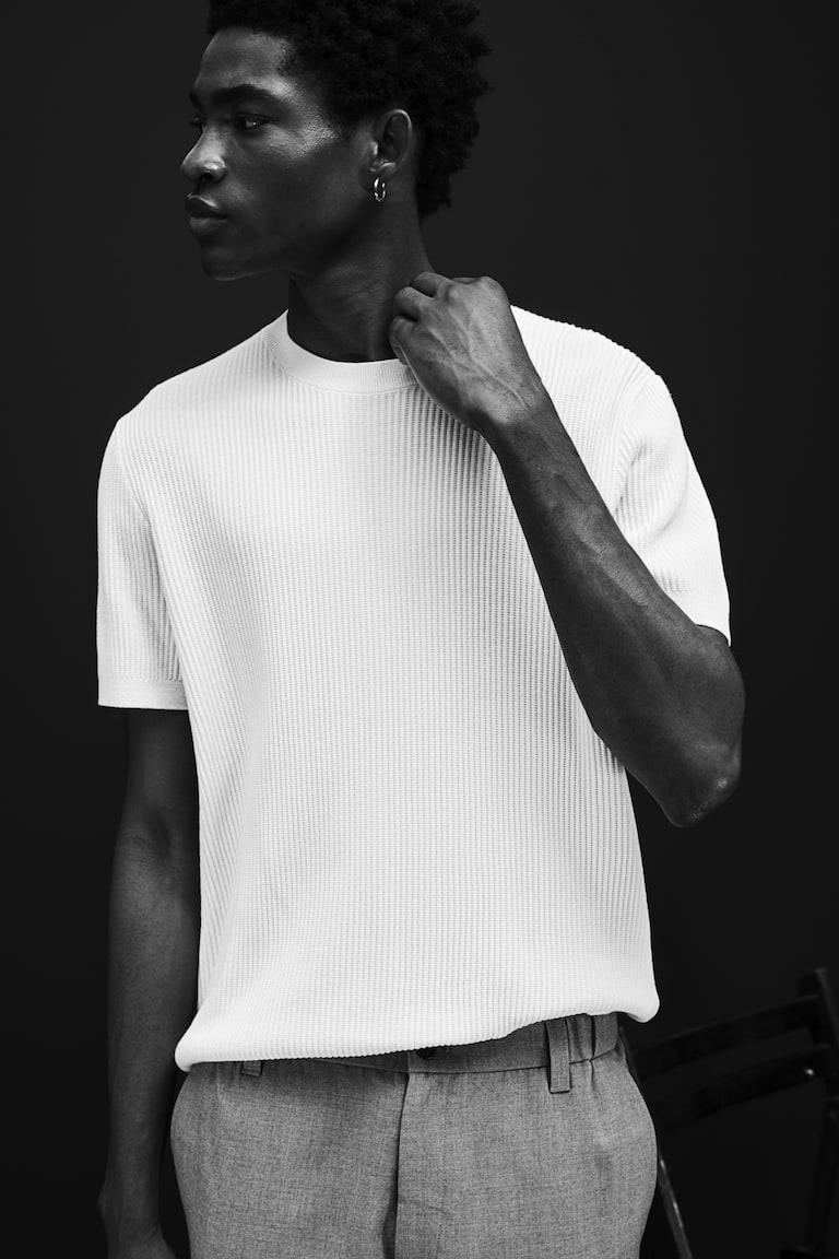 H&M T-shirt In Maglia A Costine Regular Fit - Crema - UOMO