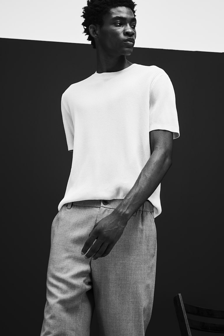 H&M T-shirt in maglia a costine Regular Fit - Crema - UOMO