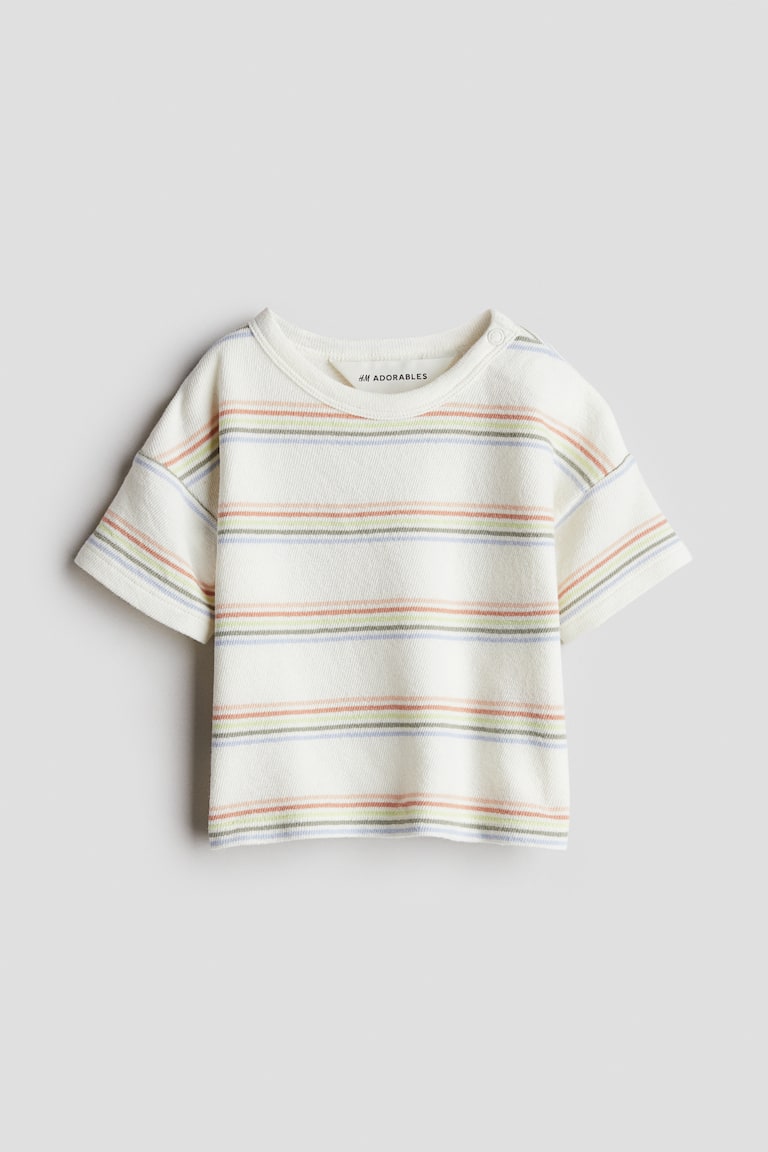 H&M T-shirt in spugna di cotone - Bianco/righe - BAMBINO