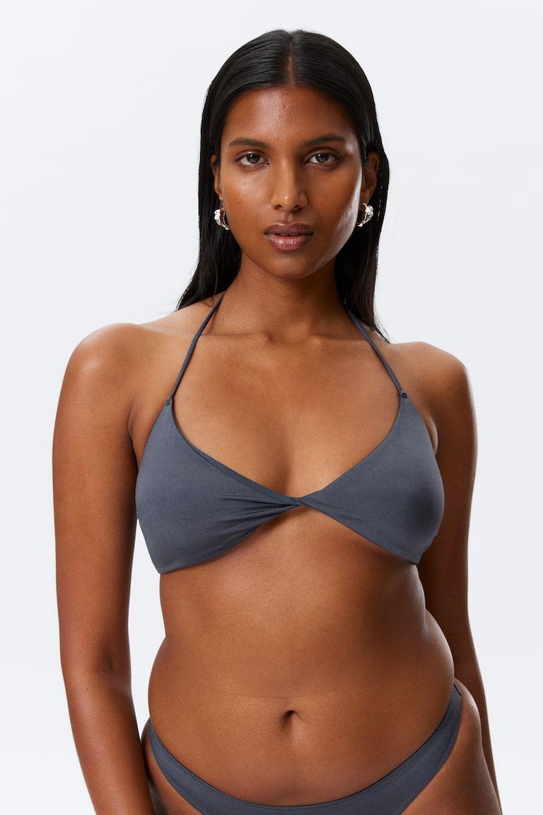 H&M Top bikini ritorto con scollo all'americana - Blu scuro - DONNA