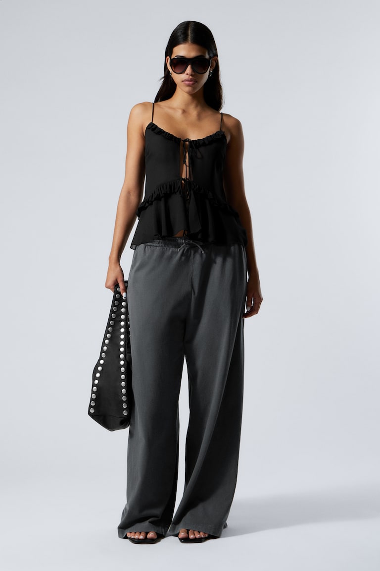 H&M Top Con Spalline E Gale - Grigio Polvere – Marmorizzato - DONNA