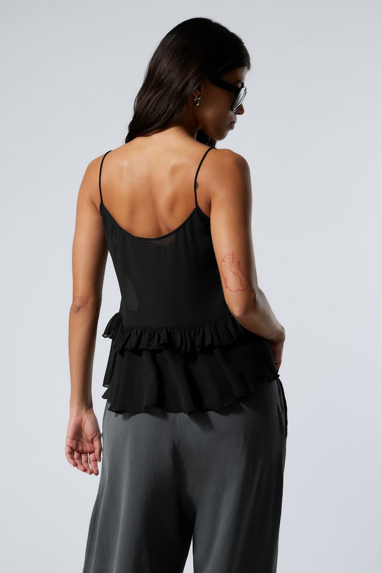 H&M Top Con Spalline E Gale - Grigio Polvere – Marmorizzato - DONNA