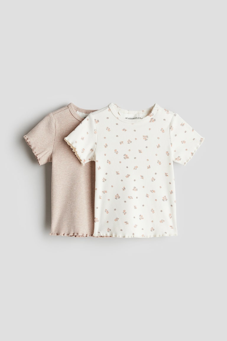 H&M Top in cotone a coste 2 pezzi - Beige/fiori - BAMBINO