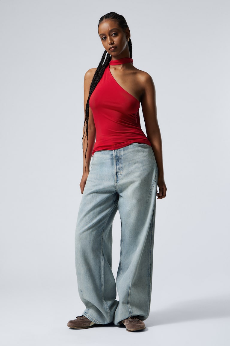 H&M Top Monospalla In Lyocell Con Fiocco - Rosso - DONNA