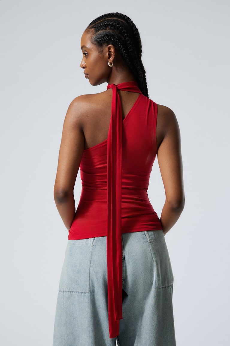 H&M Top Monospalla In Lyocell Con Fiocco - Rosso - DONNA