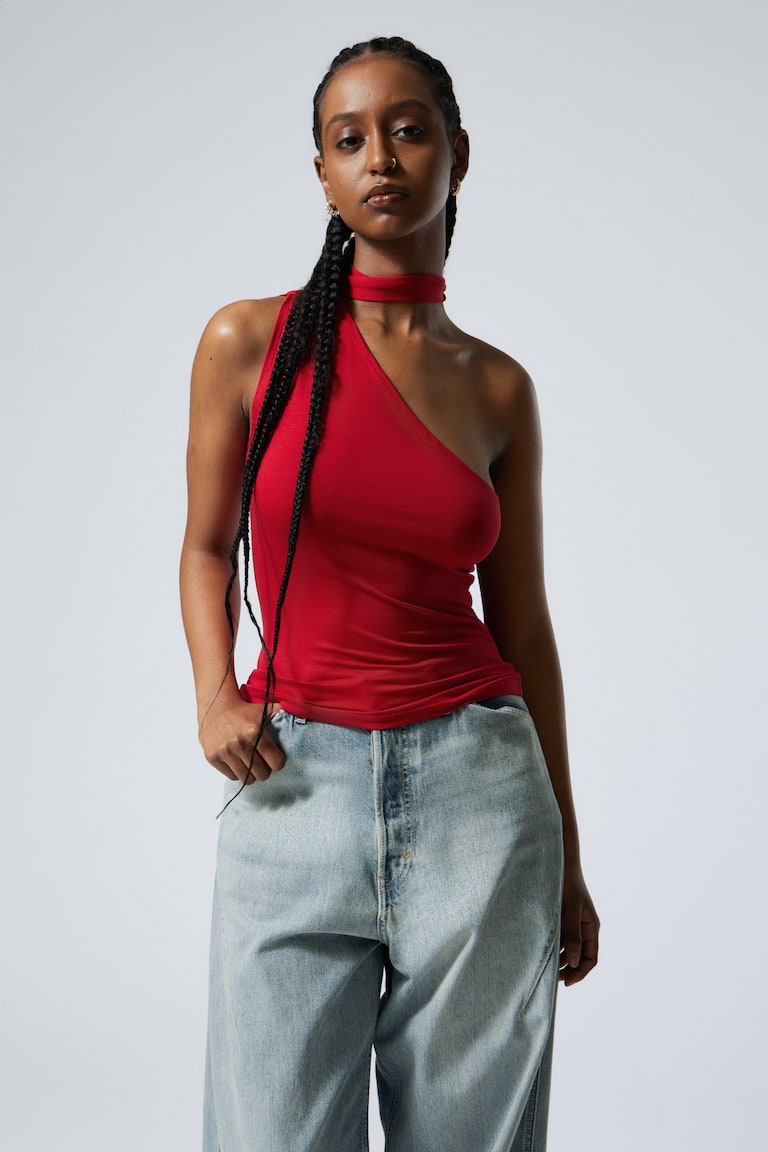 H&M Top monospalla in lyocell con fiocco - Rosso - DONNA