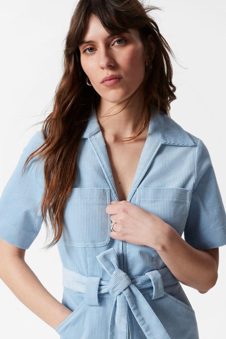 H&M Tuta In Velluto A Coste Con Cintura - Azzurro - DONNA