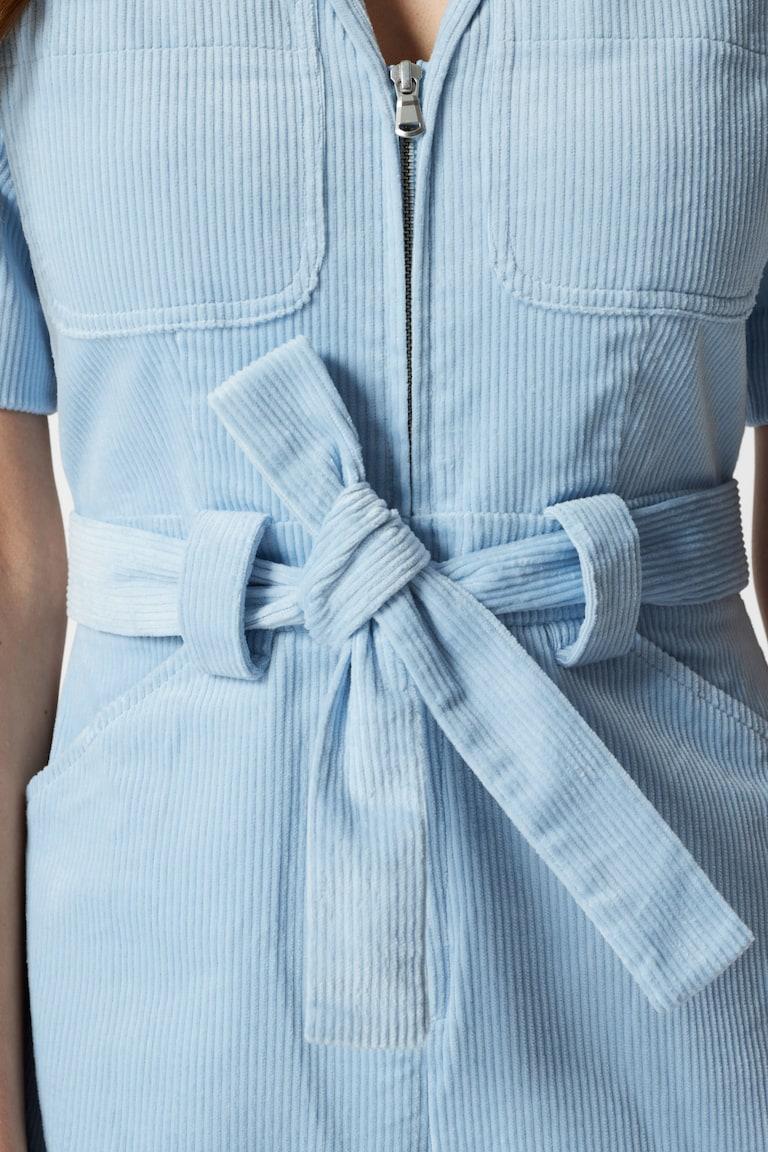 H&M Tuta In Velluto A Coste Con Cintura - Giallo Chiaro - DONNA