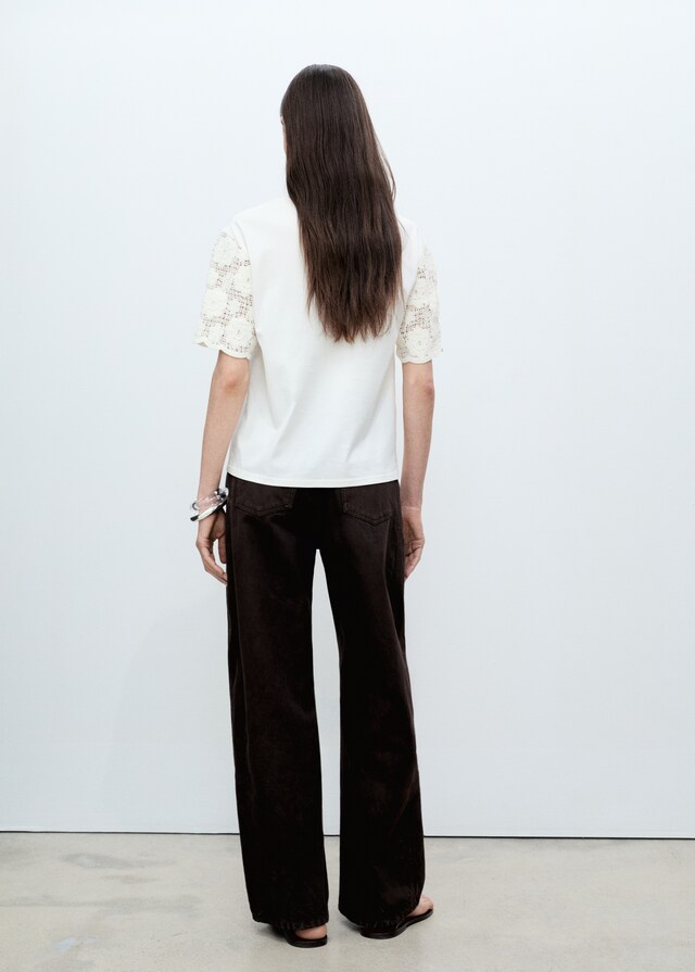 Mango Maglietta In Cotone Con Maniche All'uncinetto