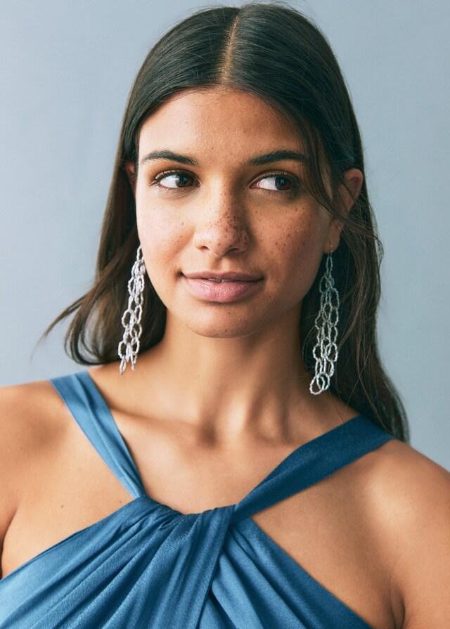 Mango Abito A Tuta Satinato Collo Halter