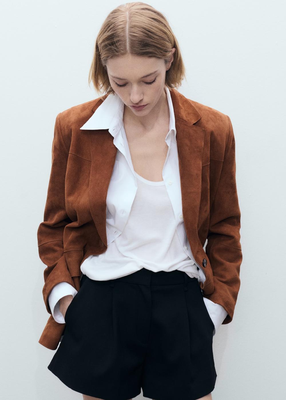 Mango Blazer dritto camoscio