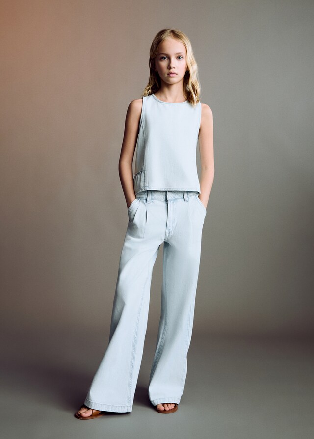 Mango Blusa Denim Volant