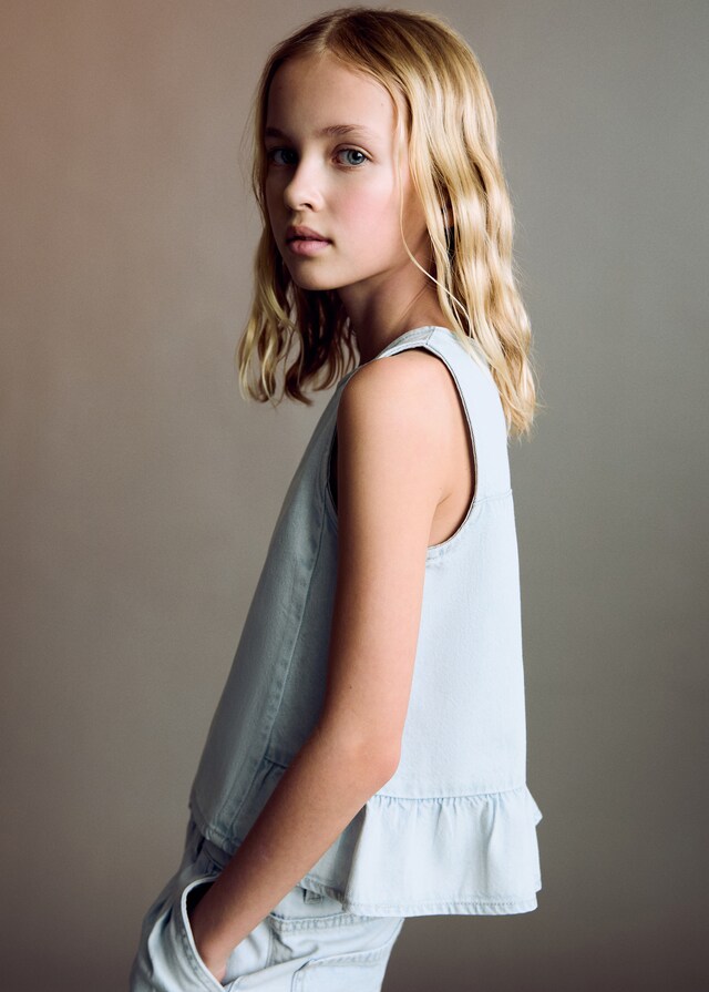 Mango Blusa Denim Volant