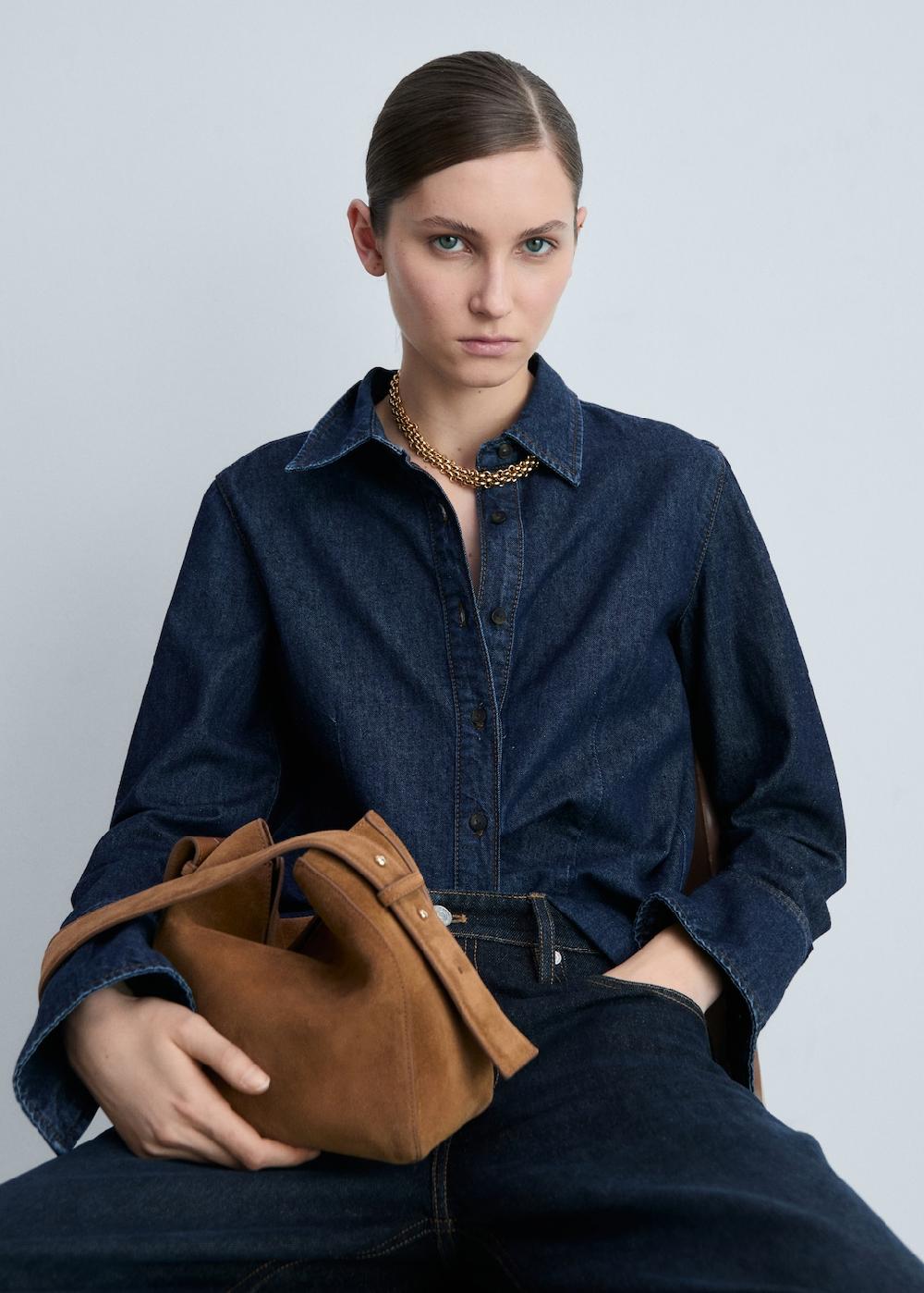 Mango Borsa mini shopper crosta di cuoio