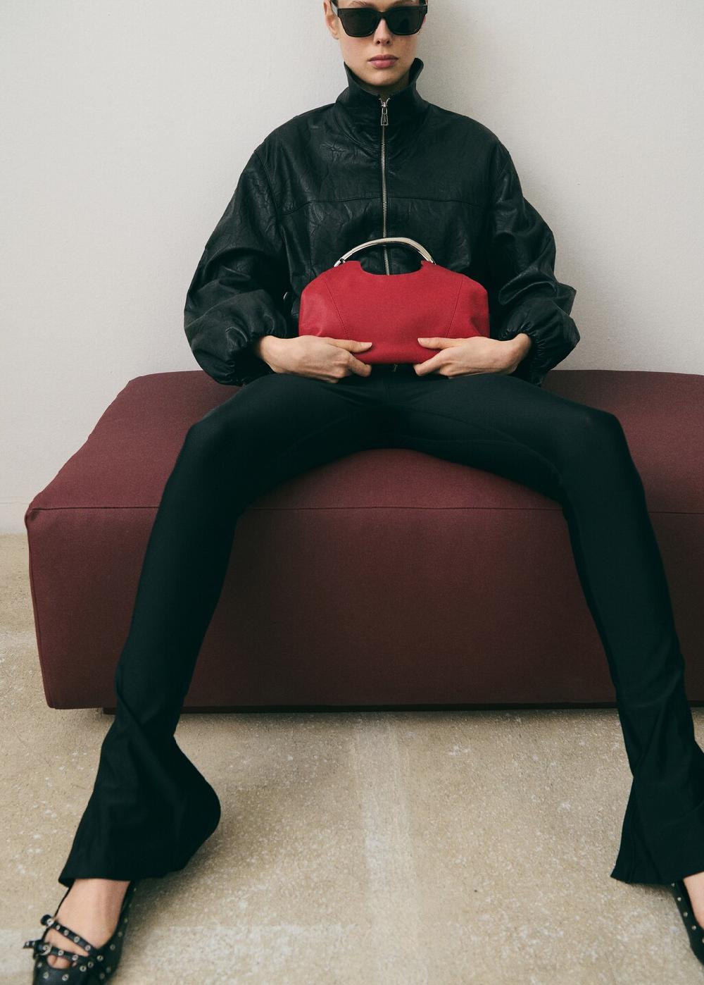 Mango Borsa spalla pelle manico metallo