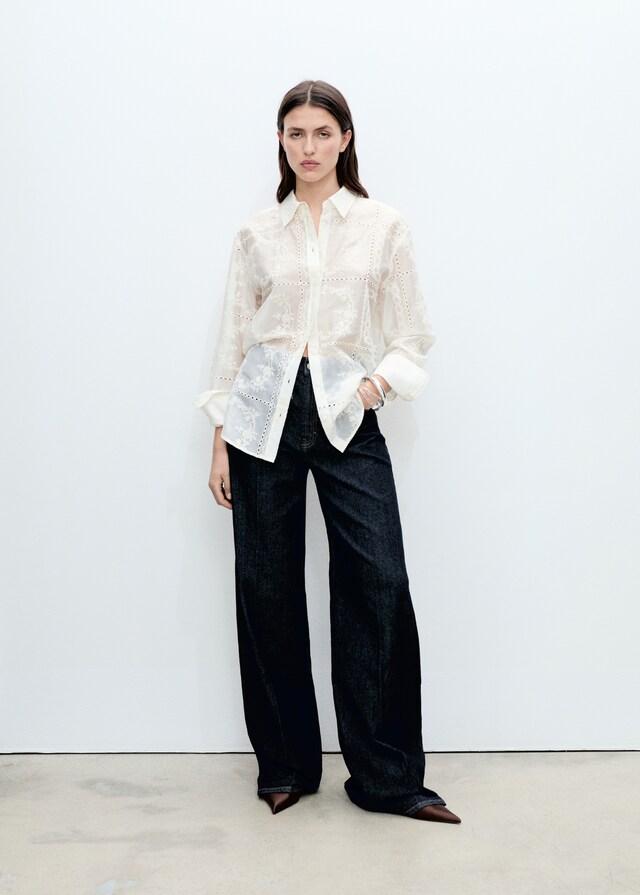 Mango Camicia In Lyocell Ricamata Con Fiori