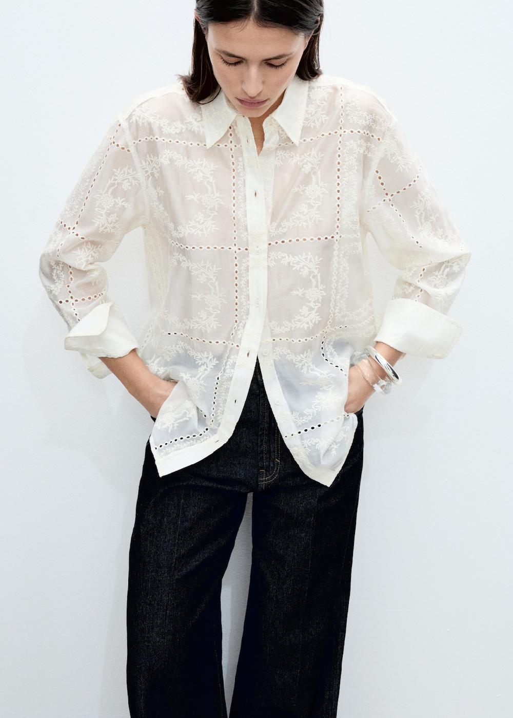 Mango Camicia in lyocell ricamata con fiori