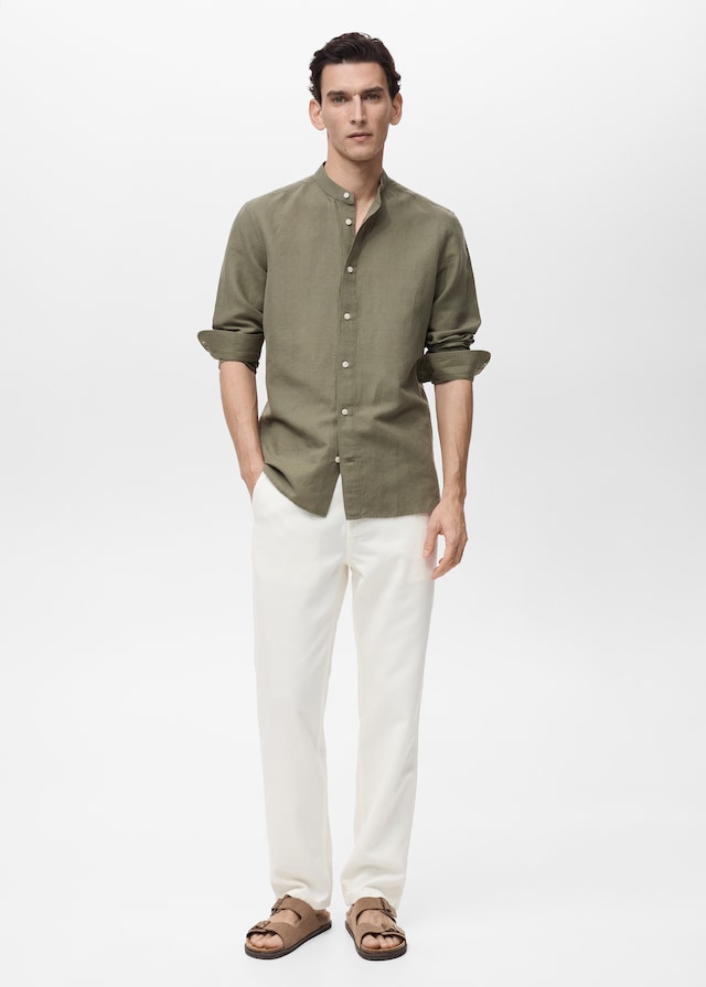 Mango Camicia Lino Collo Alla Coreana