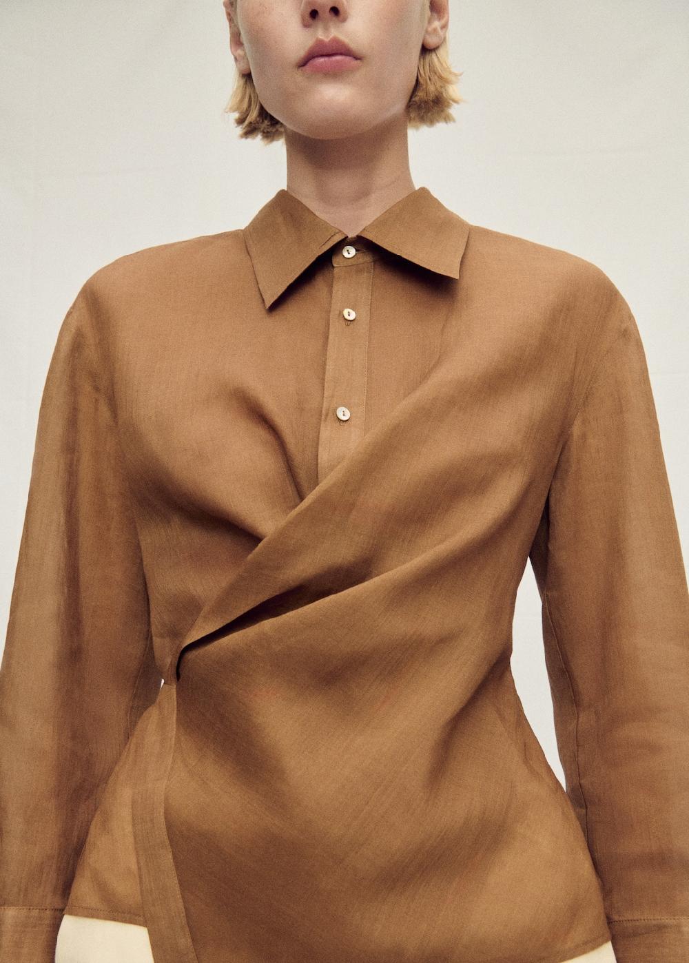 Mango Camicia ramio bordo inferiore asimmetrico