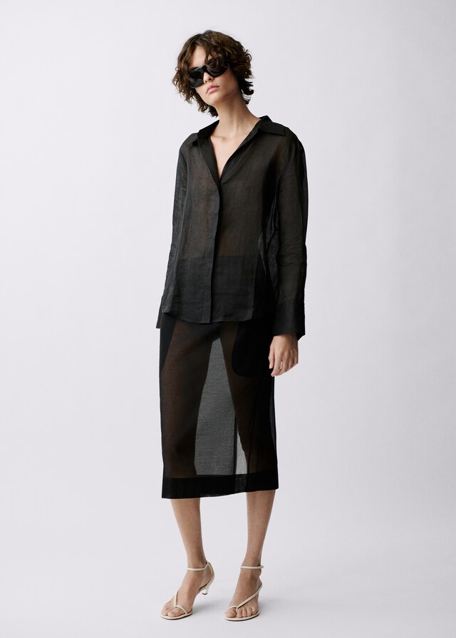 Mango Camicia Ramio Bottoni Nascosti