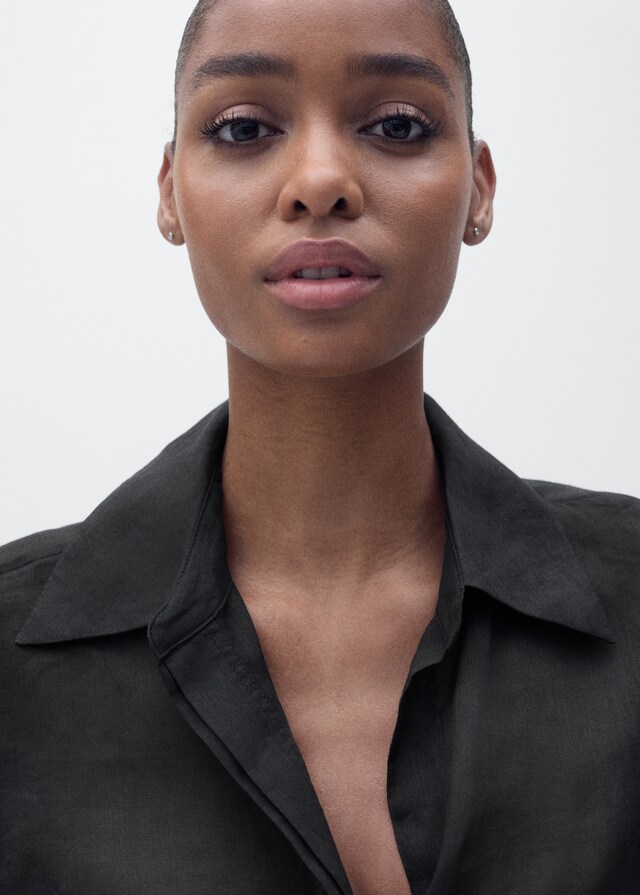 Mango Camicia Ramio Bottoni Nascosti